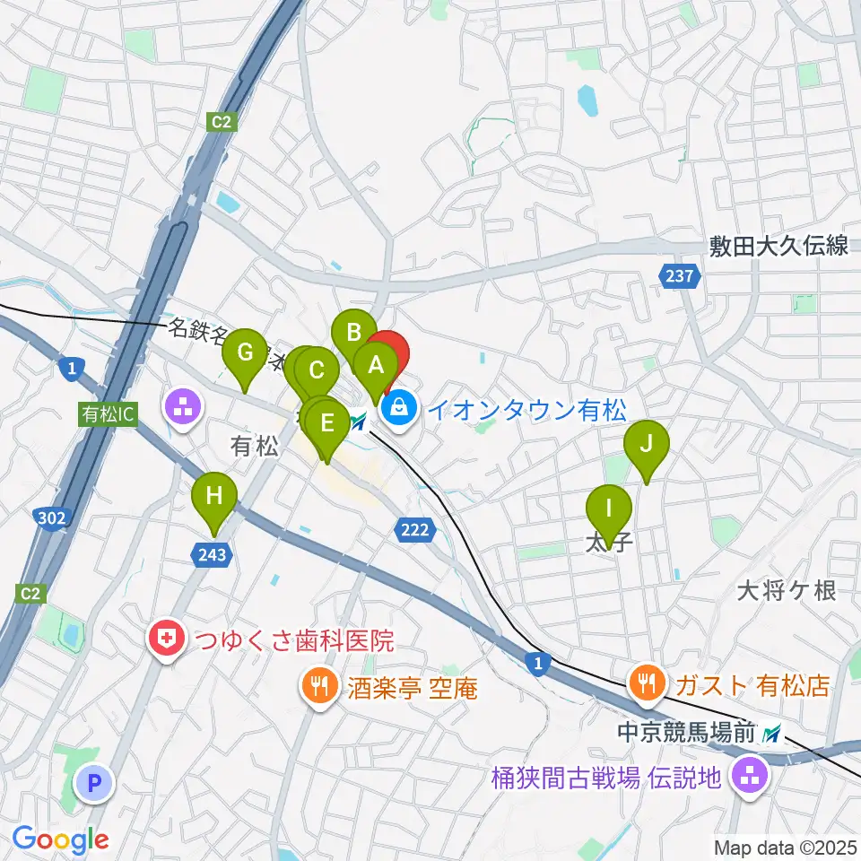 JEUGIAカルチャーセンター イオンタウン有松周辺のカフェ一覧地図