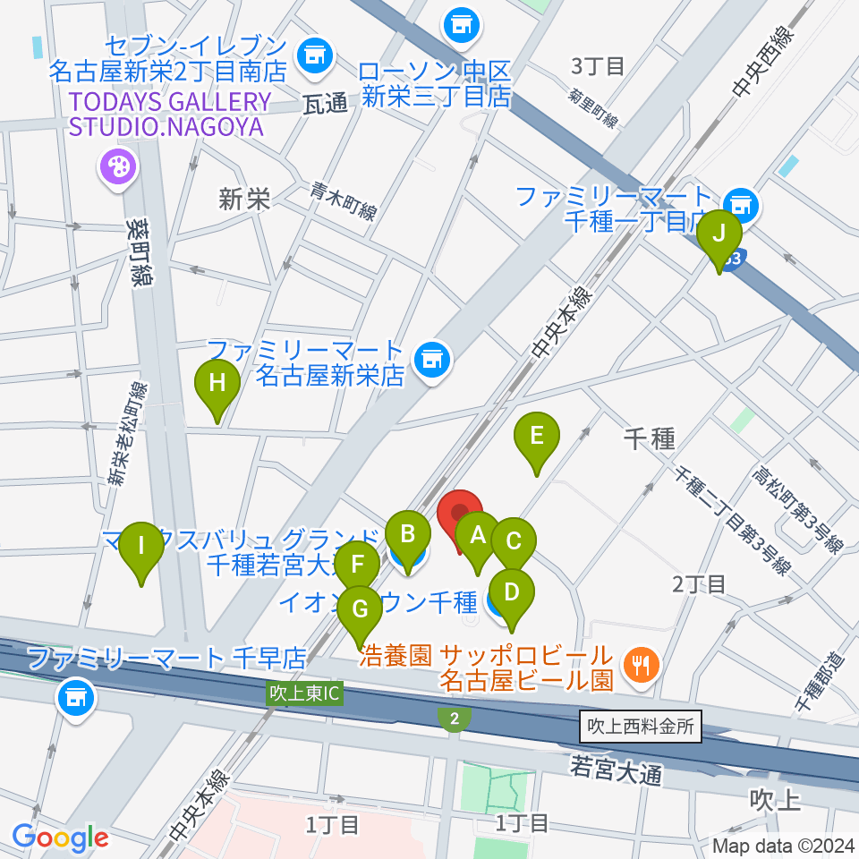 JEUGIAカルチャーセンター イオンタウン千種周辺のカフェ一覧地図