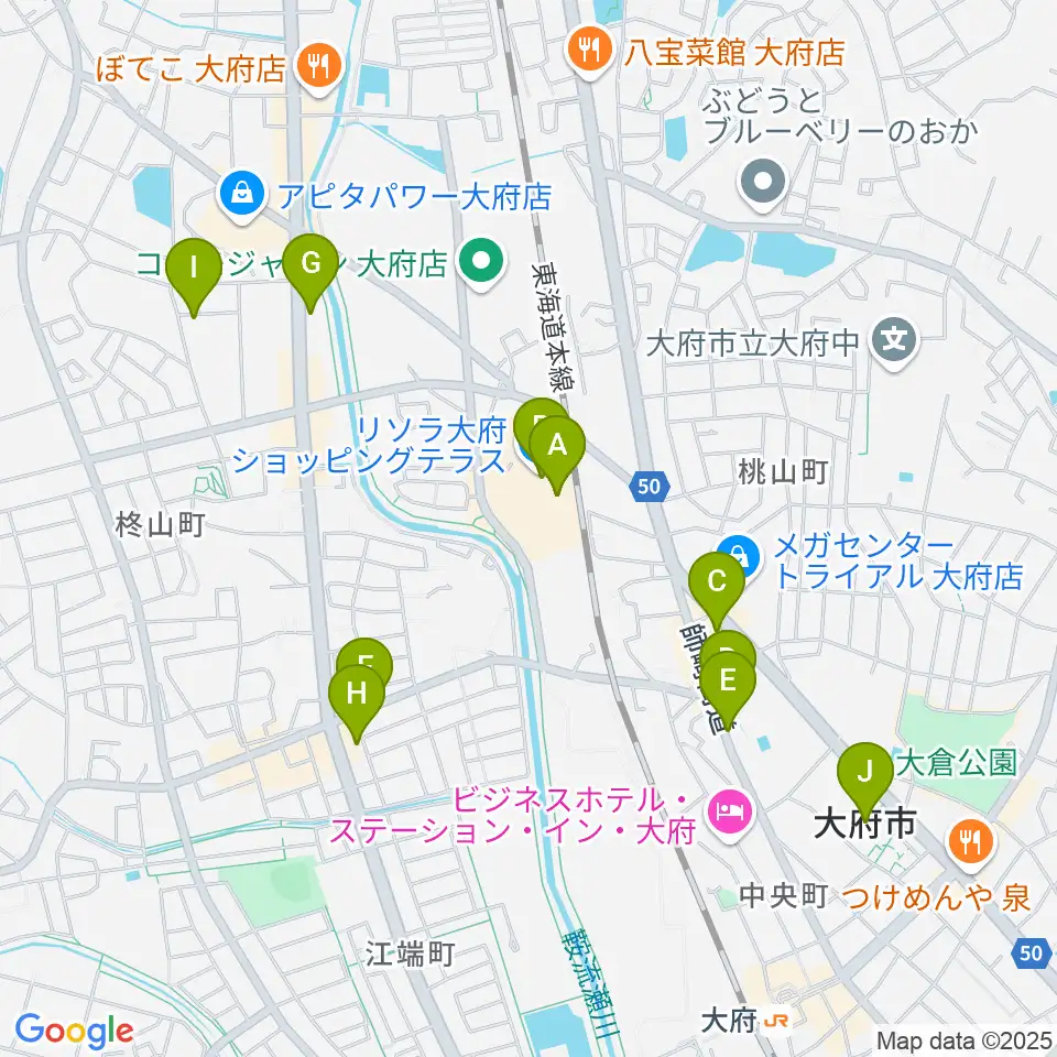 JEUGIAカルチャーセンター リソラ大府周辺のカフェ一覧地図