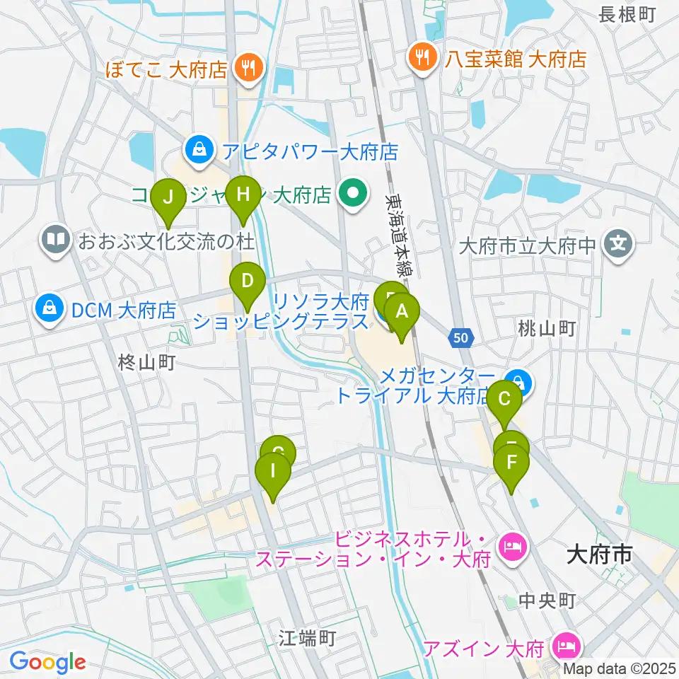 JEUGIAカルチャーセンター リソラ大府周辺のカフェ一覧地図