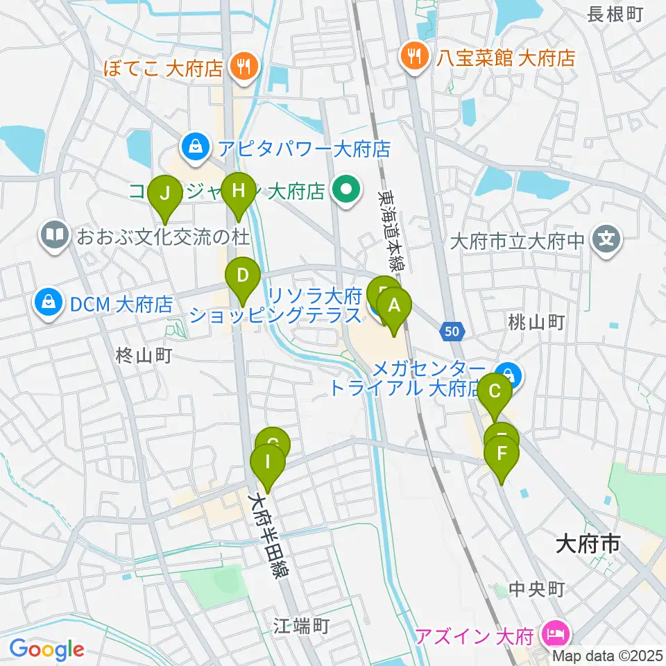JEUGIAカルチャーセンター リソラ大府周辺のカフェ一覧地図