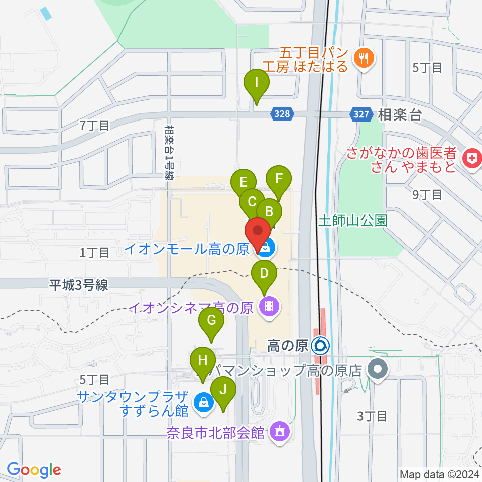 JEUGIAカルチャーセンター イオンモール高の原周辺のカフェ一覧地図