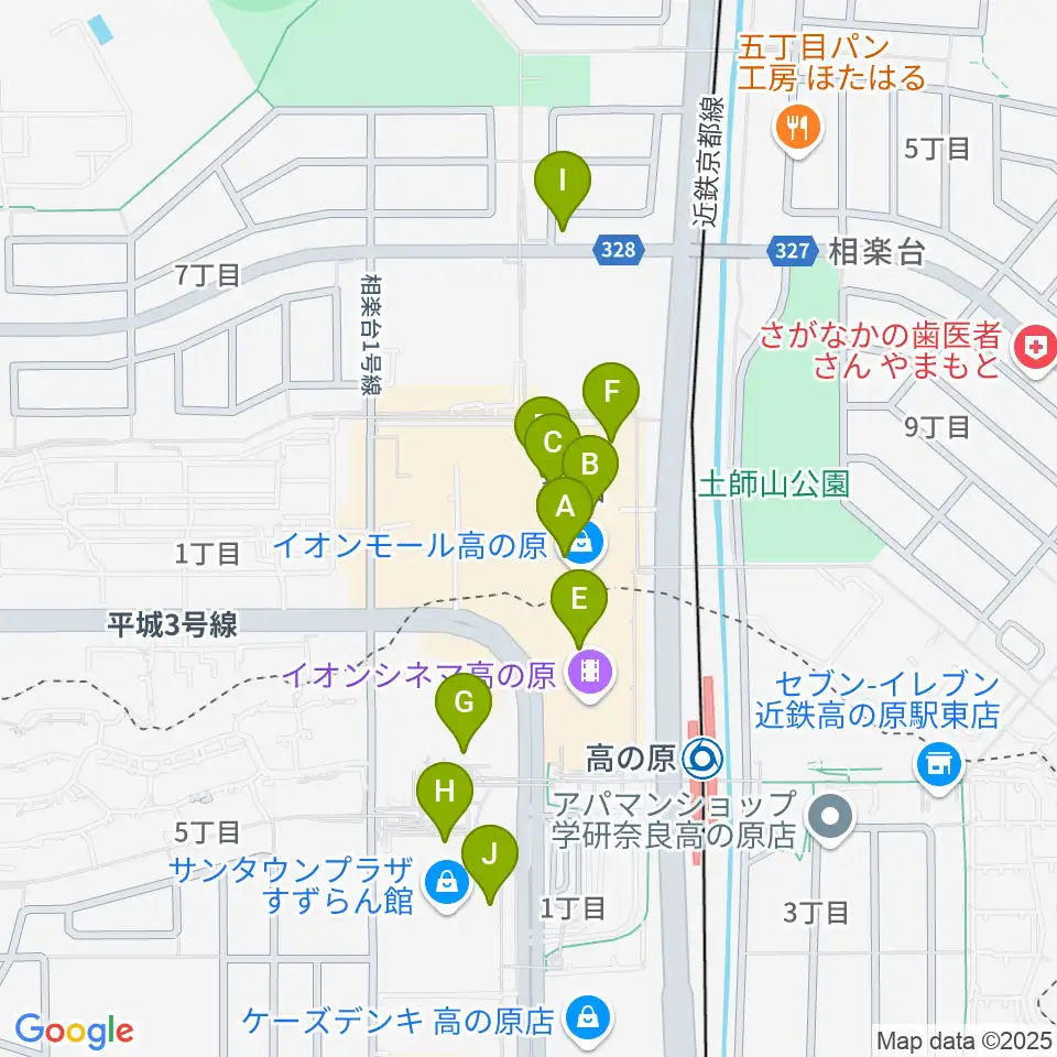 JEUGIAカルチャーセンター イオンモール高の原周辺のカフェ一覧地図