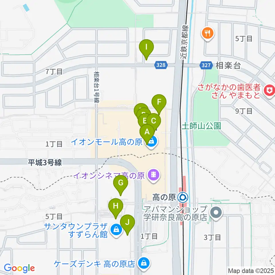 JEUGIAカルチャーセンター イオンモール高の原周辺のカフェ一覧地図