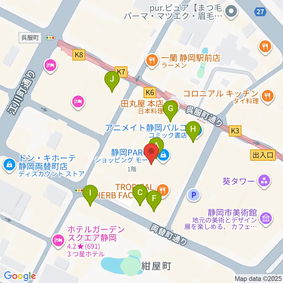 タワーレコード静岡店周辺のカフェ一覧地図
