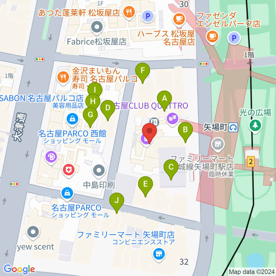 タワーレコード名古屋パルコ店周辺のカフェ一覧地図