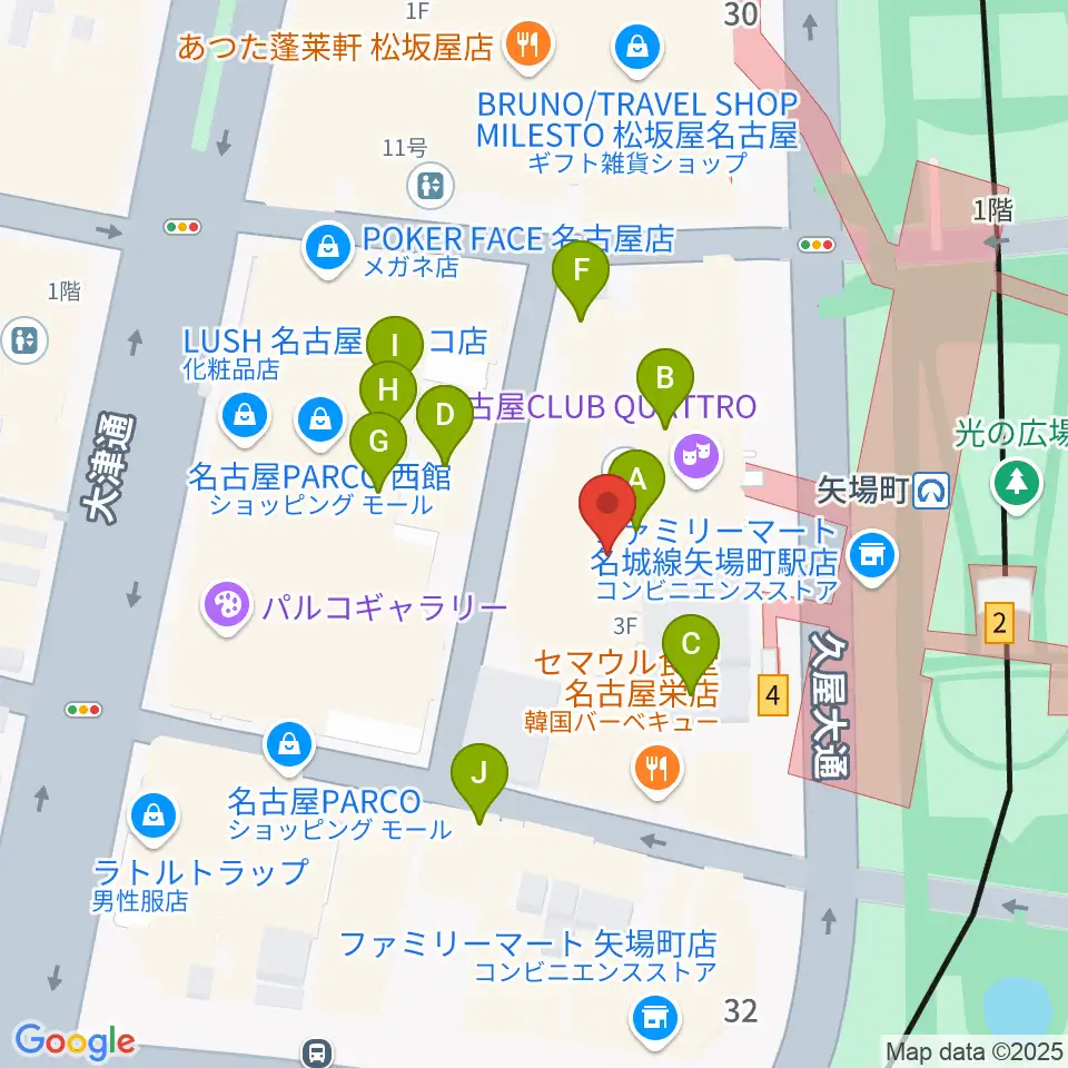 タワーレコード名古屋パルコ店周辺のカフェ一覧地図