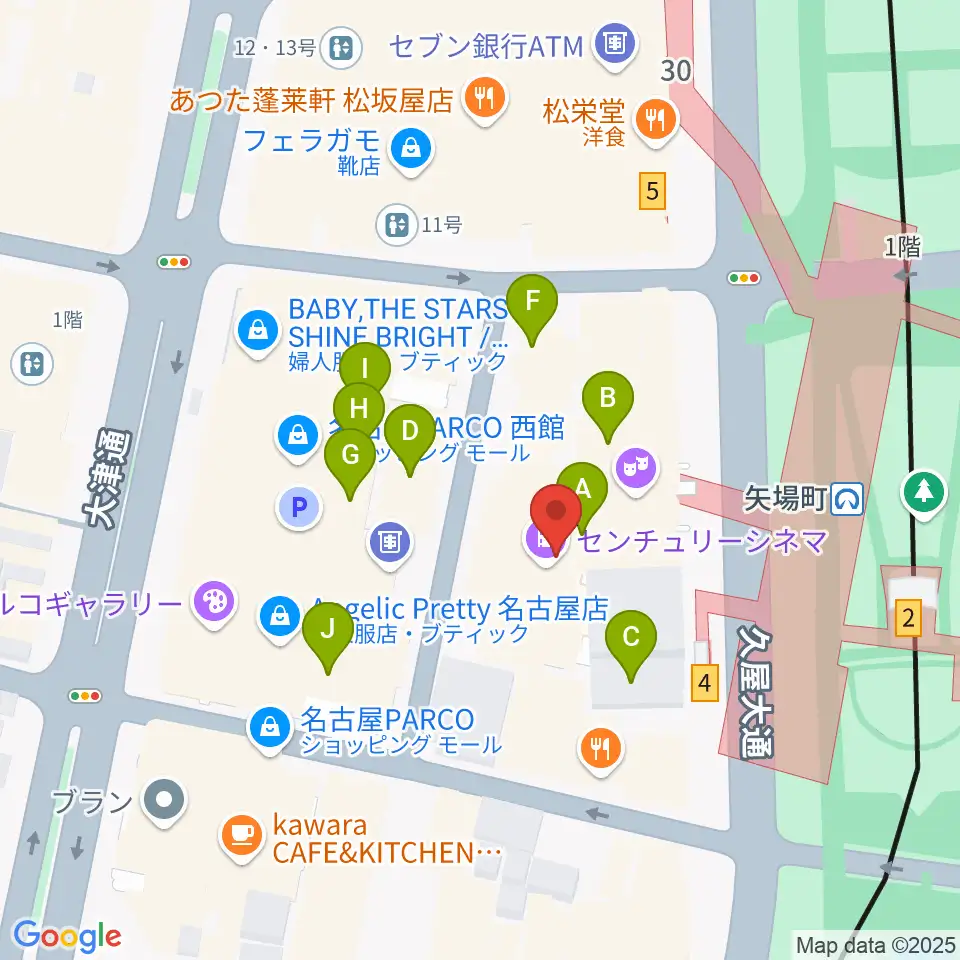 タワーレコード名古屋パルコ店周辺のカフェ一覧地図