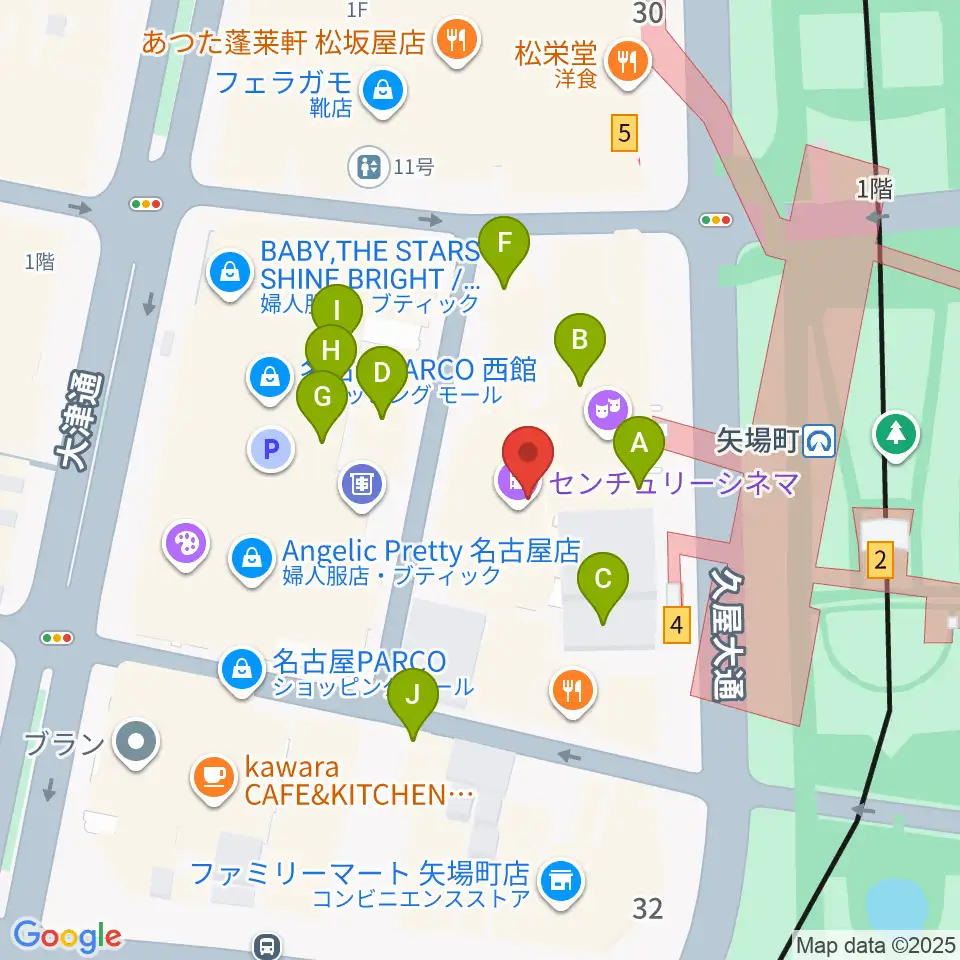 タワーレコード名古屋パルコ店周辺のカフェ一覧地図