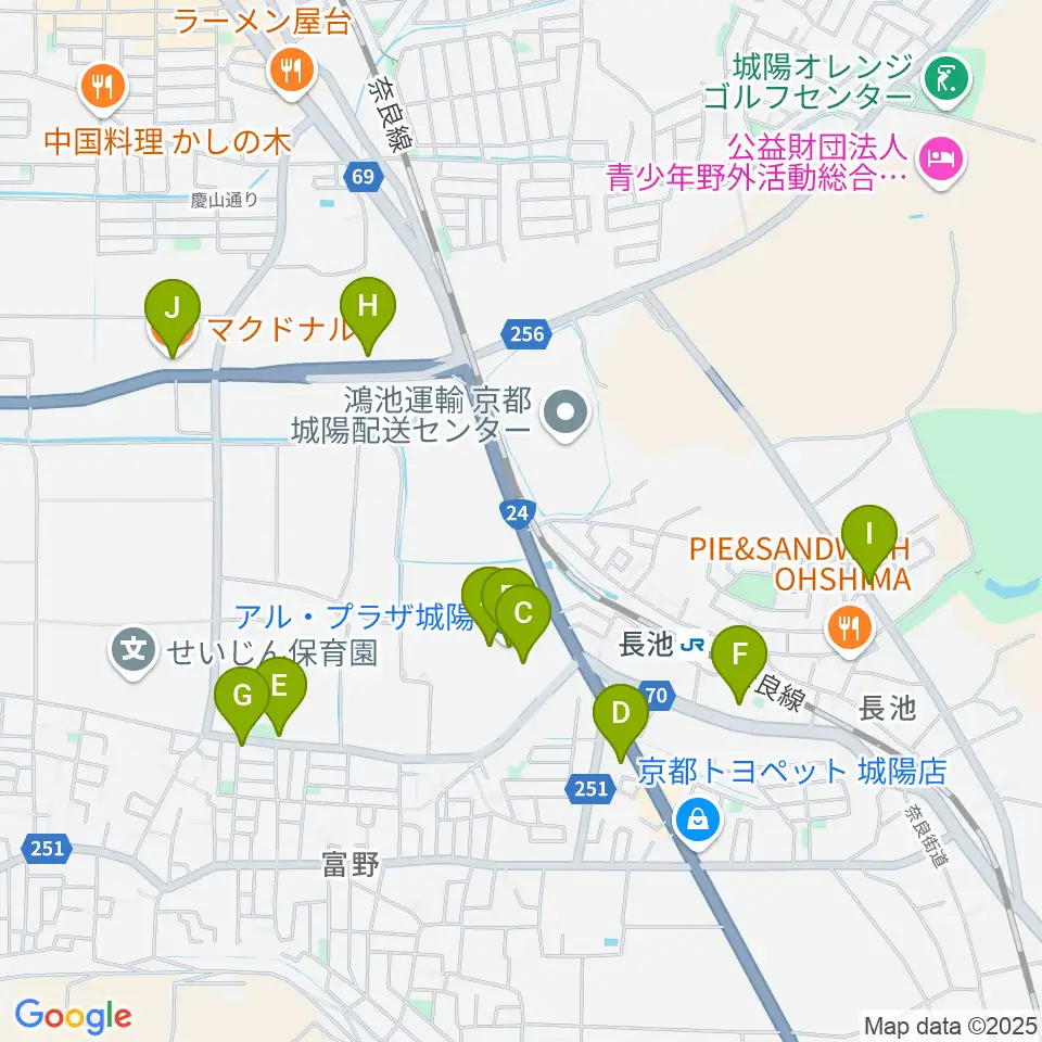 JEUGIAカルチャーセンター アル・プラザ城陽周辺のカフェ一覧地図