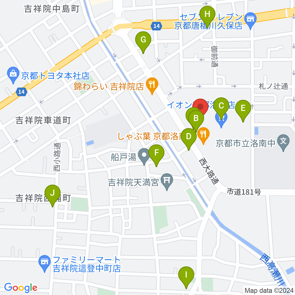 JEUGIAカルチャーセンター イオン洛南周辺のカフェ一覧地図