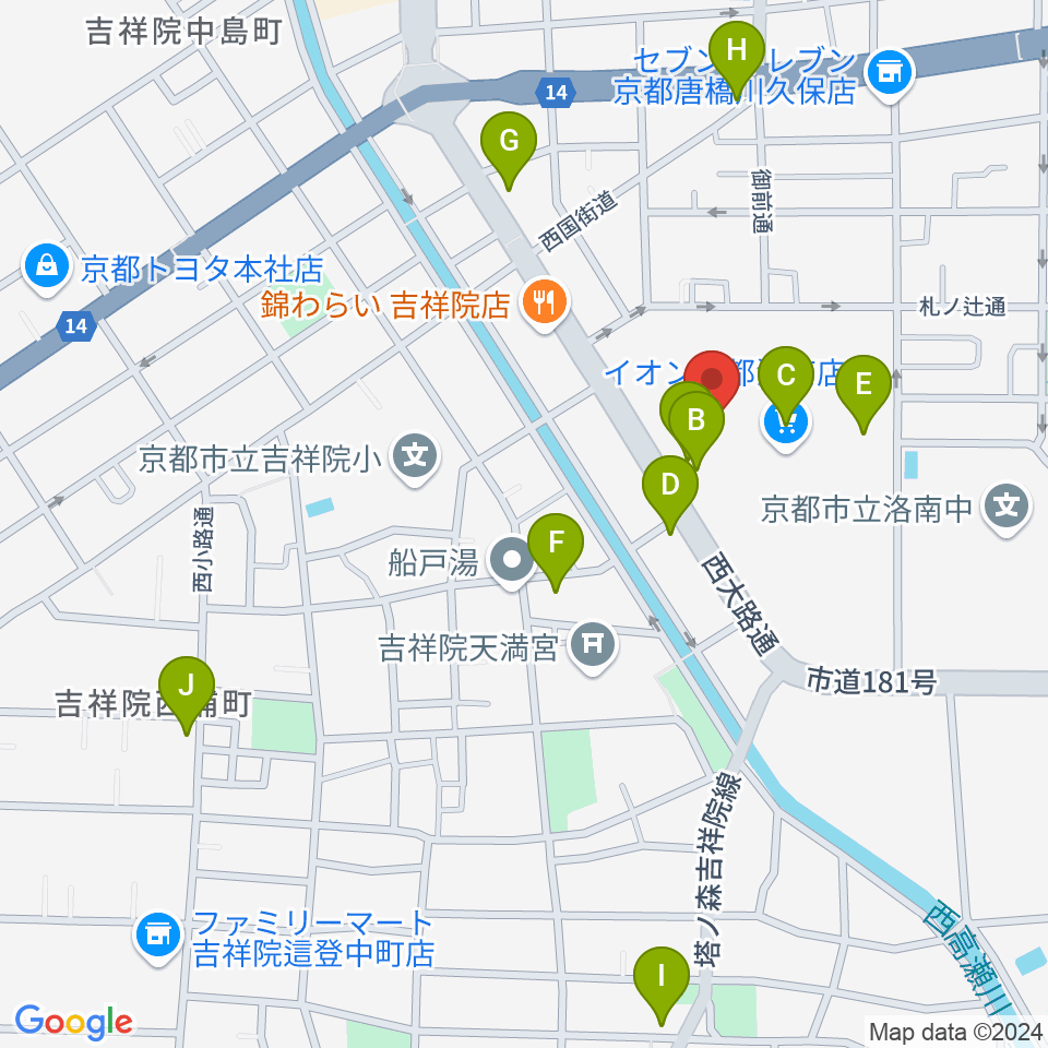 JEUGIAカルチャーセンター イオン洛南周辺のカフェ一覧地図