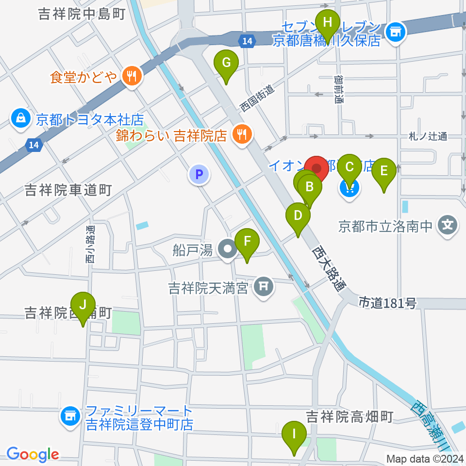 JEUGIAカルチャーセンター イオン洛南周辺のカフェ一覧地図