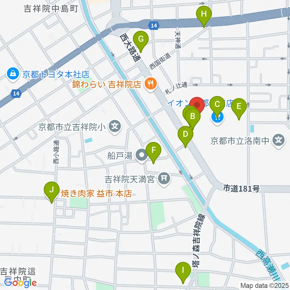 JEUGIAカルチャーセンター イオン洛南周辺のカフェ一覧地図