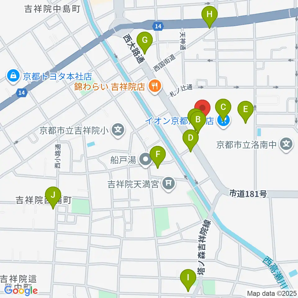 JEUGIAカルチャーセンター イオン洛南周辺のカフェ一覧地図