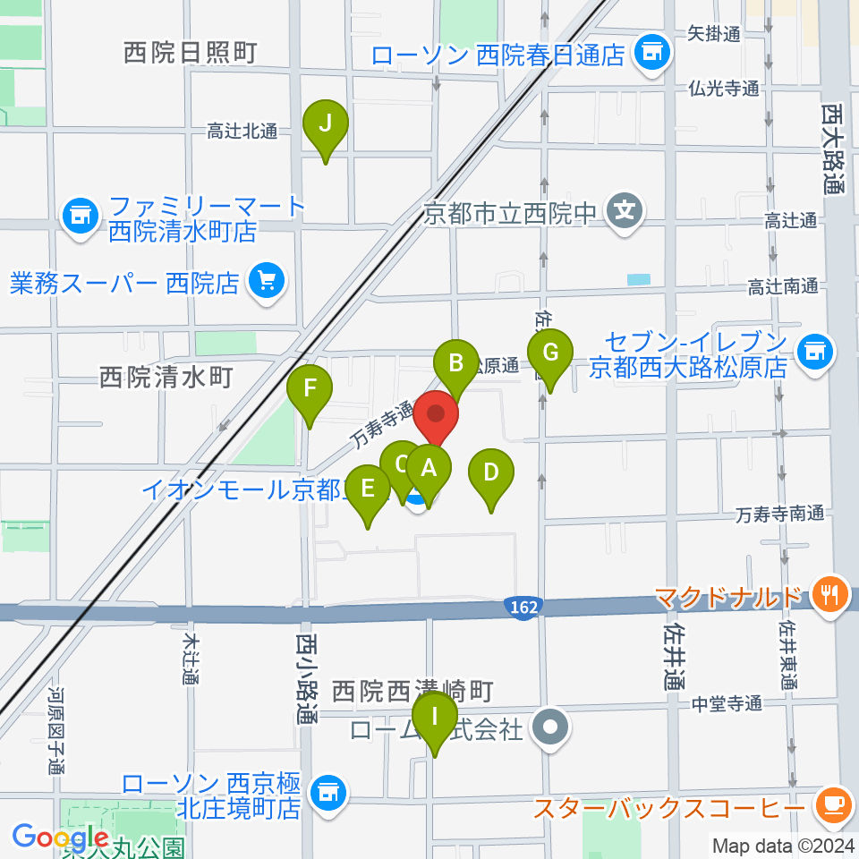 JEUGIAカルチャーセンター イオンモール京都五条周辺のカフェ一覧地図