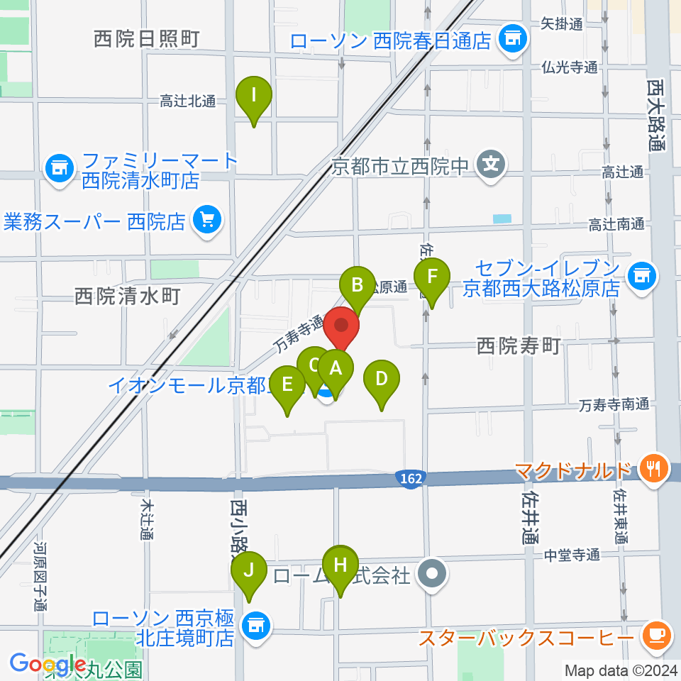 JEUGIAカルチャーセンター イオンモール京都五条周辺のカフェ一覧地図