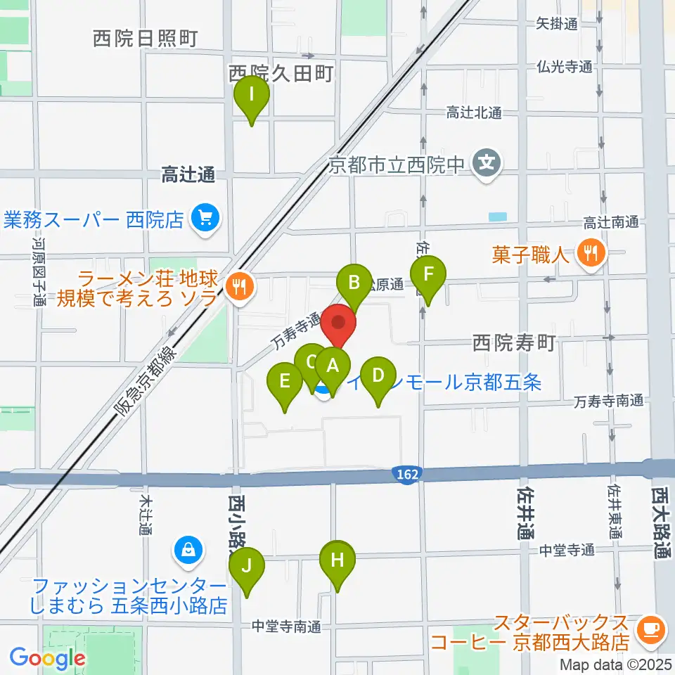 JEUGIAカルチャーセンター イオンモール京都五条周辺のカフェ一覧地図
