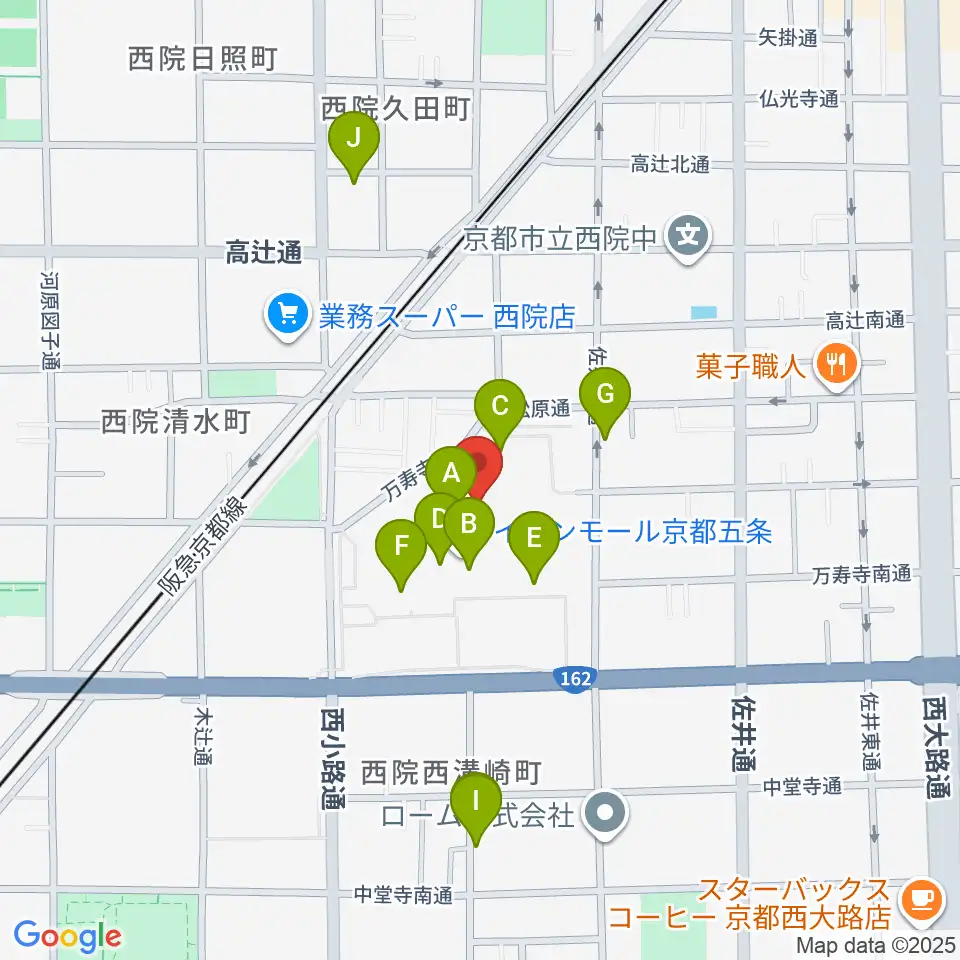 JEUGIAカルチャーセンター イオンモール京都五条周辺のカフェ一覧地図