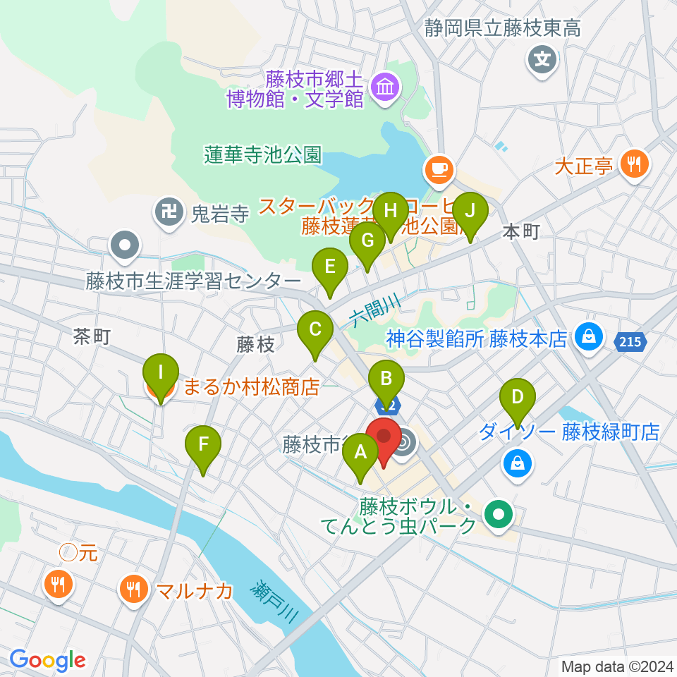 藤枝市民会館周辺のカフェ一覧地図