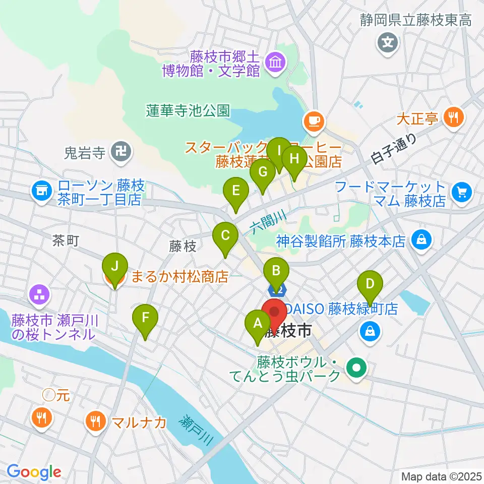 藤枝市民会館周辺のカフェ一覧地図