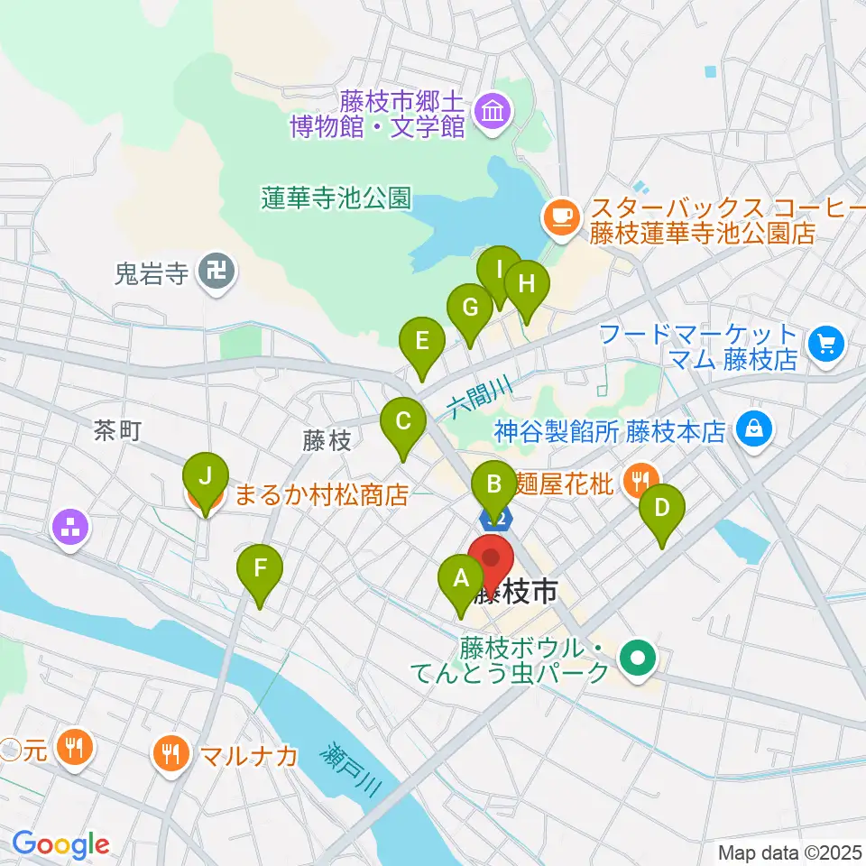 藤枝市民会館周辺のカフェ一覧地図