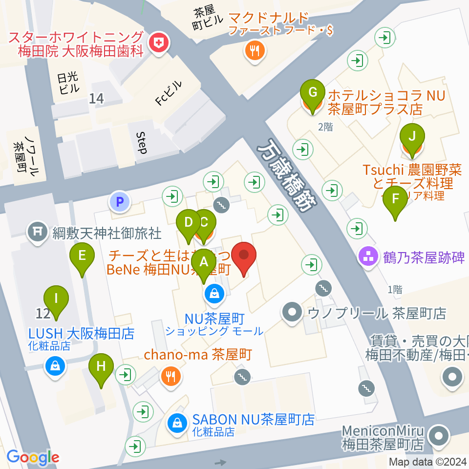 タワーレコード梅田NU茶屋町店周辺のカフェ一覧地図