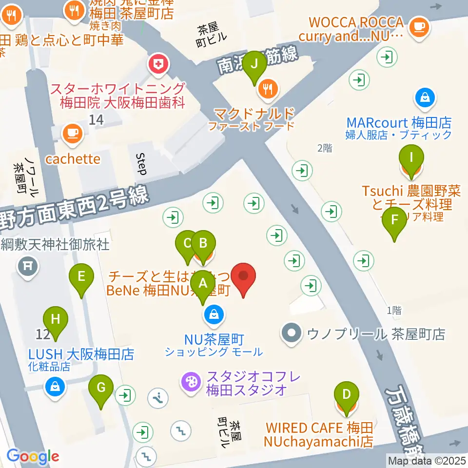 タワーレコード梅田NU茶屋町店周辺のカフェ一覧地図