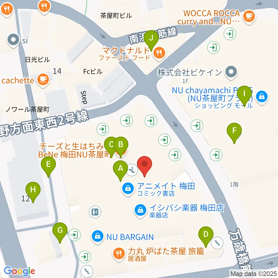 タワーレコード梅田NU茶屋町店周辺のカフェ一覧地図