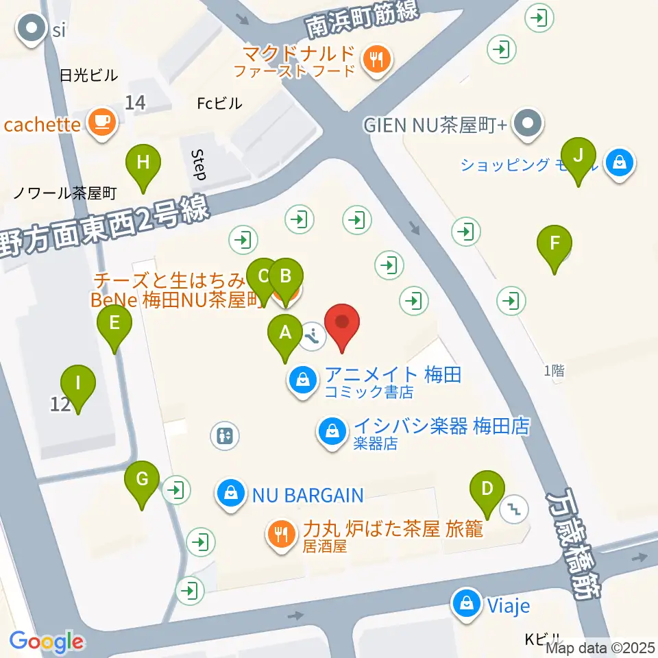 タワーレコード梅田NU茶屋町店周辺のカフェ一覧地図