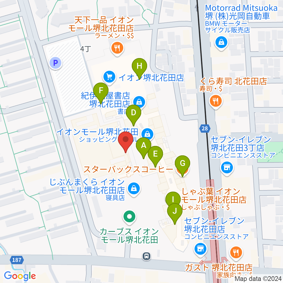 JEUGIAカルチャーセンター イオンモール堺北花田周辺のカフェ一覧地図