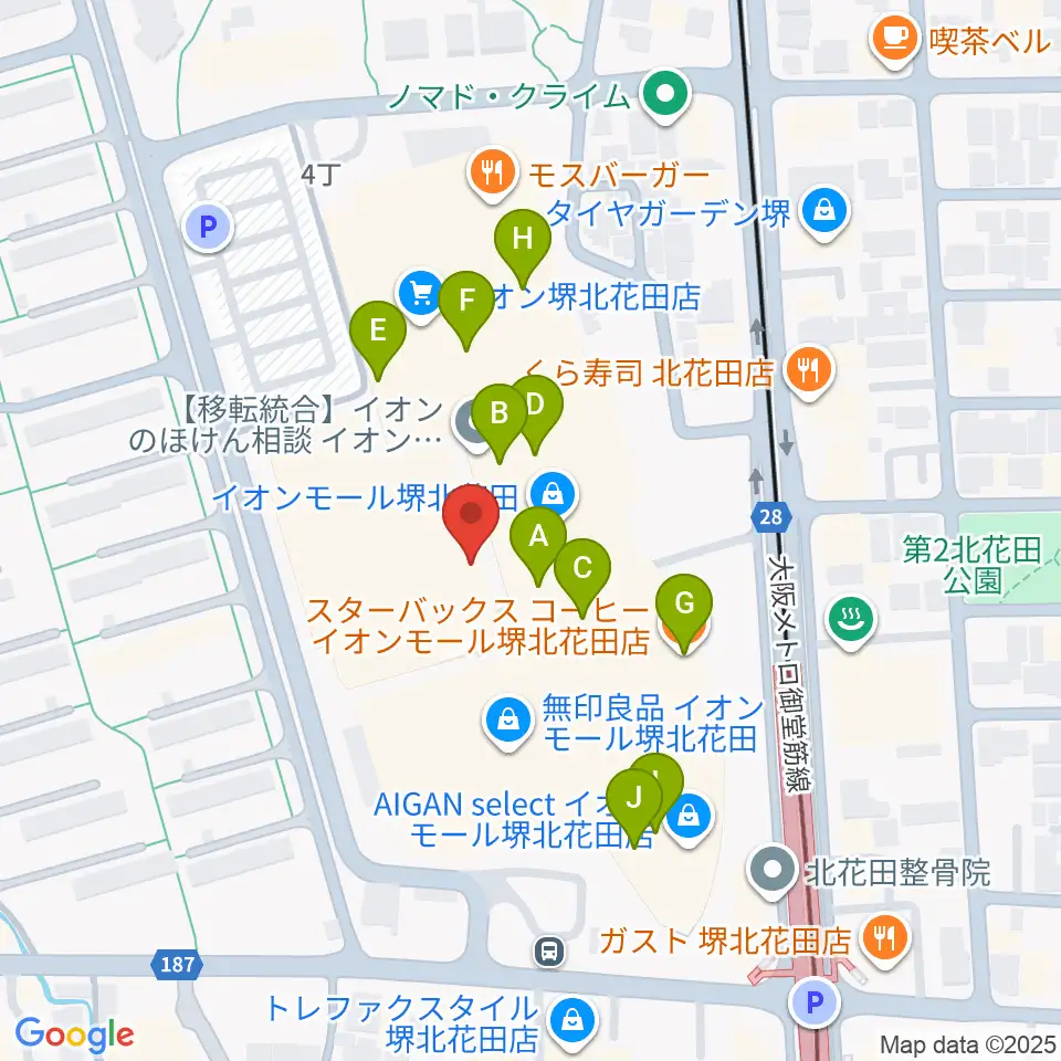 JEUGIAカルチャーセンター イオンモール堺北花田周辺のカフェ一覧地図