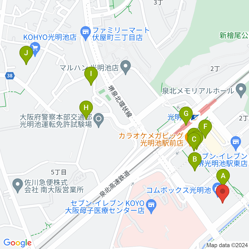 JEUGIAカルチャーセンター 光明池周辺のカフェ一覧地図