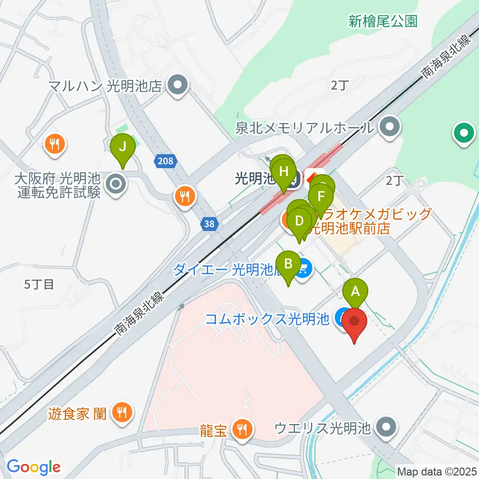 JEUGIAカルチャーセンター 光明池周辺のカフェ一覧地図