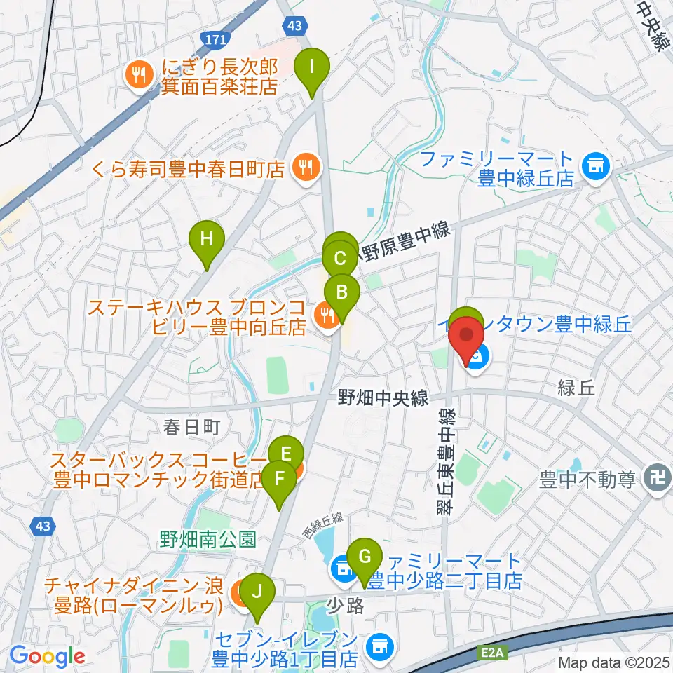 JEUGIAカルチャーセンター イオンタウン豊中緑丘周辺のカフェ一覧地図