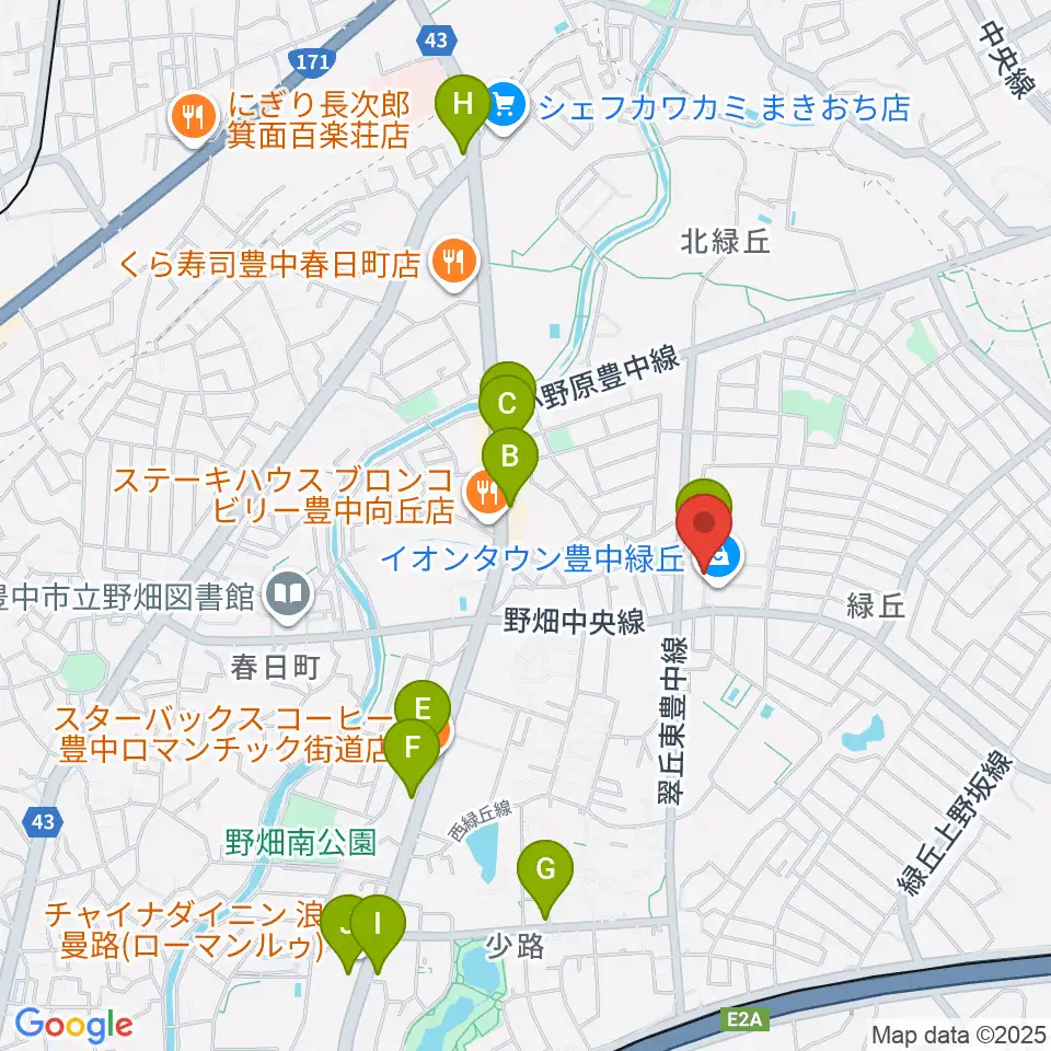 JEUGIAカルチャーセンター イオンタウン豊中緑丘周辺のカフェ一覧地図
