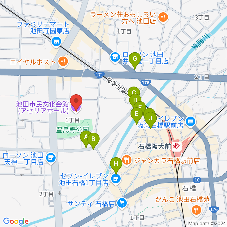 スタジオアゼリア周辺のカフェ一覧地図