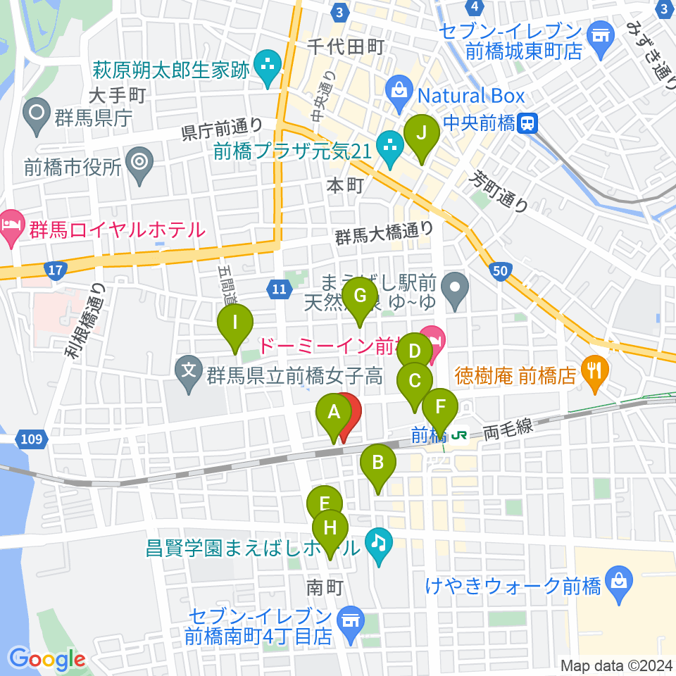 ダストボウル前橋店周辺のカフェ一覧地図