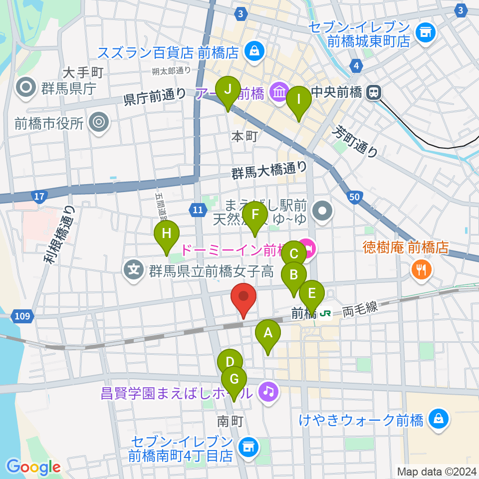 ダストボウル前橋店周辺のカフェ一覧地図