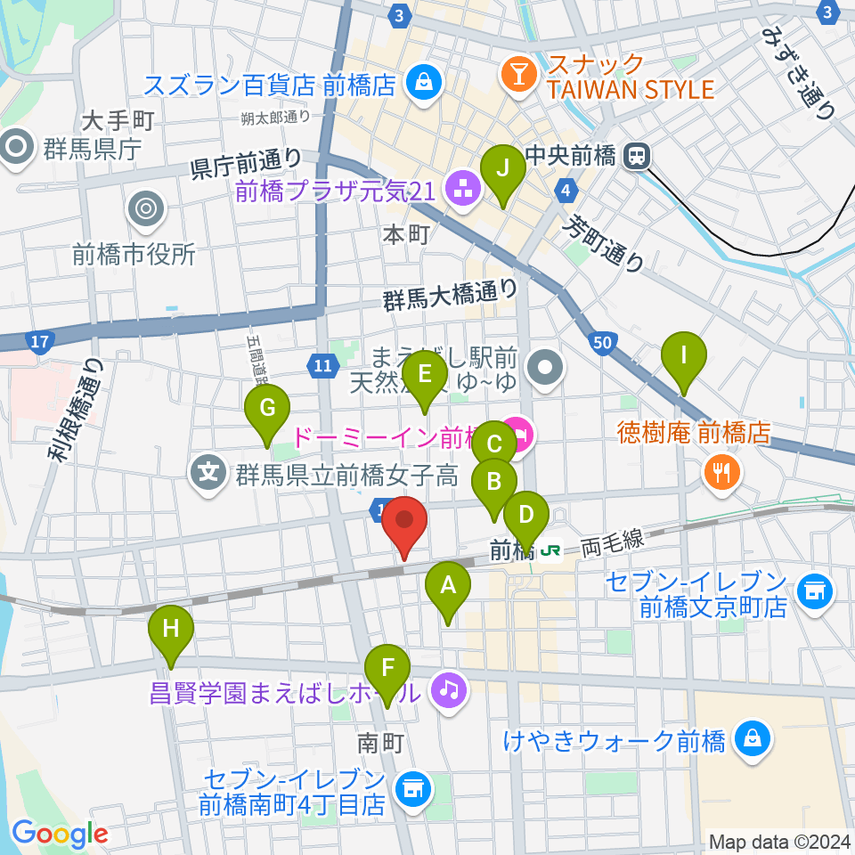 ダストボウル前橋店周辺のカフェ一覧地図