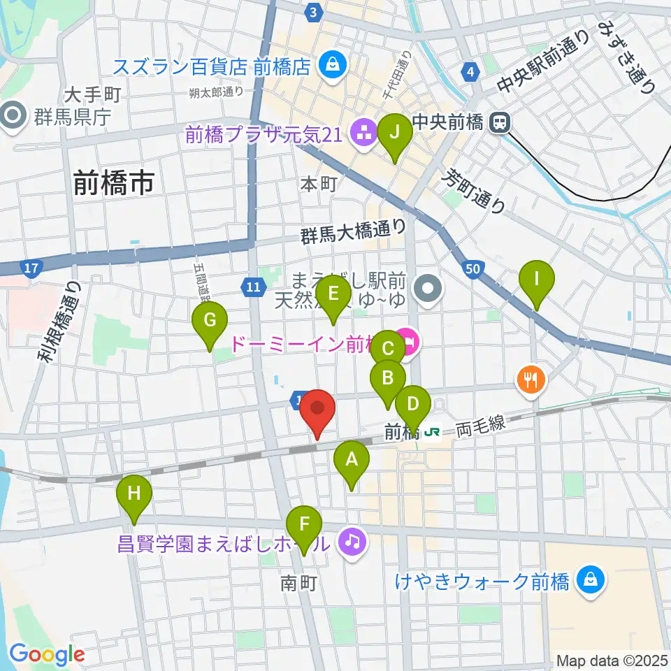 ダストボウル前橋店周辺のカフェ一覧地図
