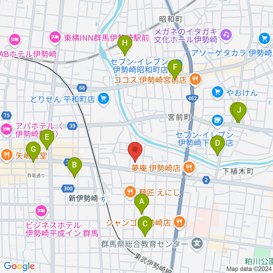 ダストボウル伊勢崎店周辺のカフェ一覧地図