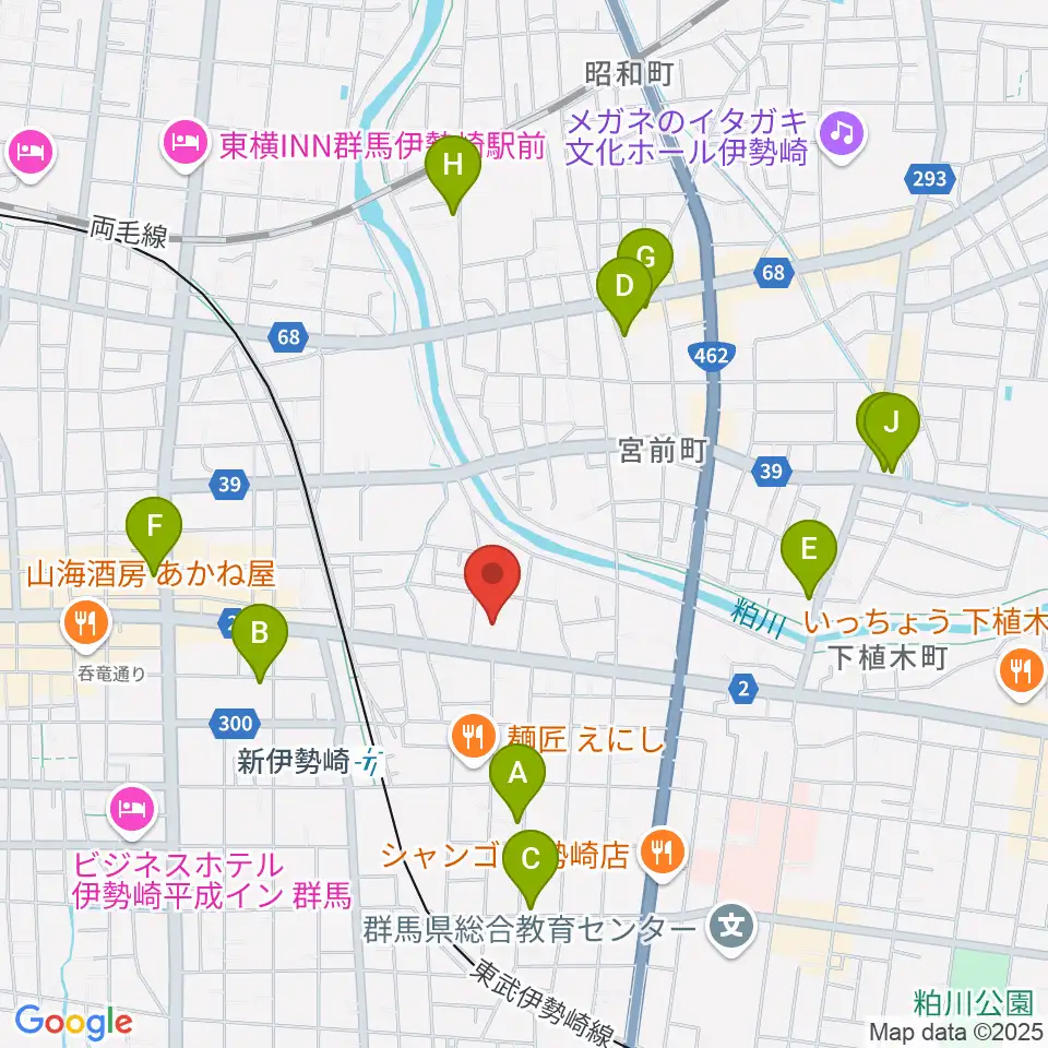 ダストボウル伊勢崎店周辺のカフェ一覧地図