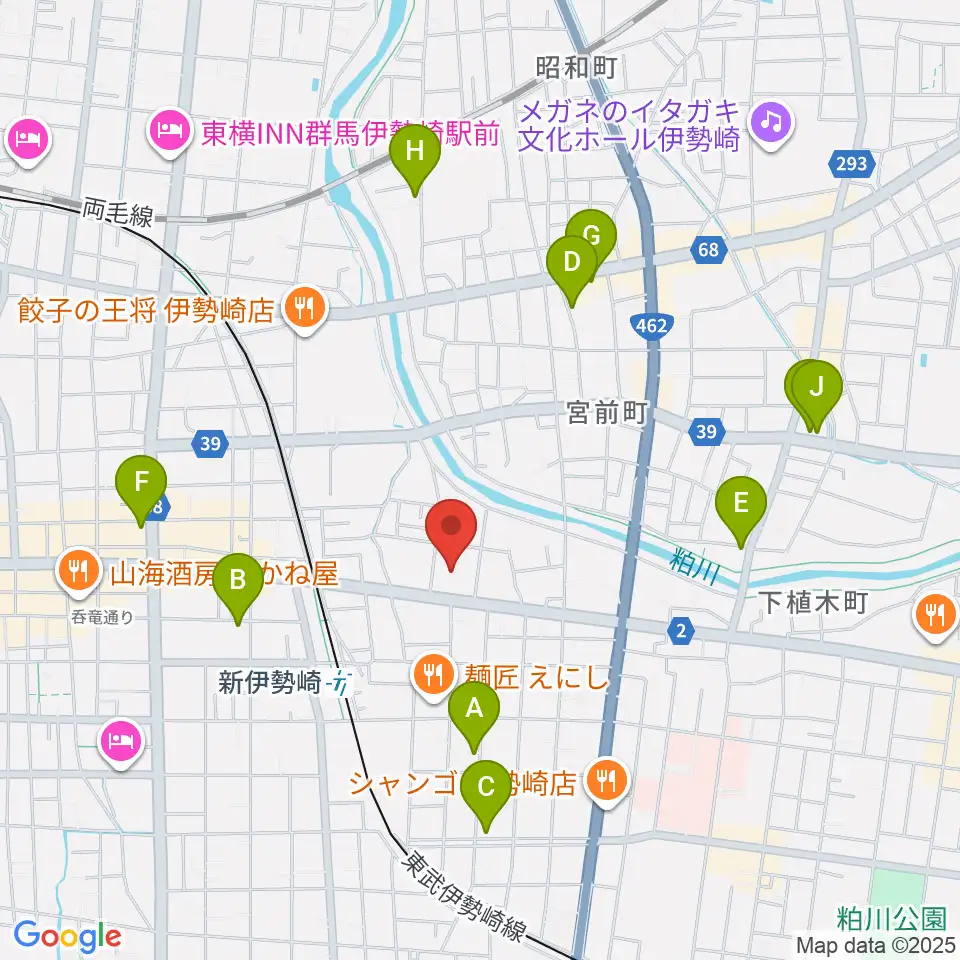 ダストボウル伊勢崎店周辺のカフェ一覧地図