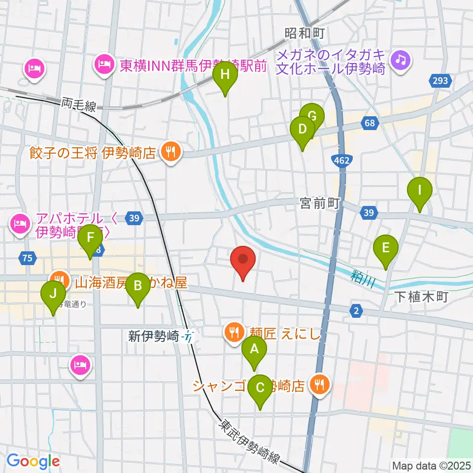 ダストボウル伊勢崎店周辺のカフェ一覧地図