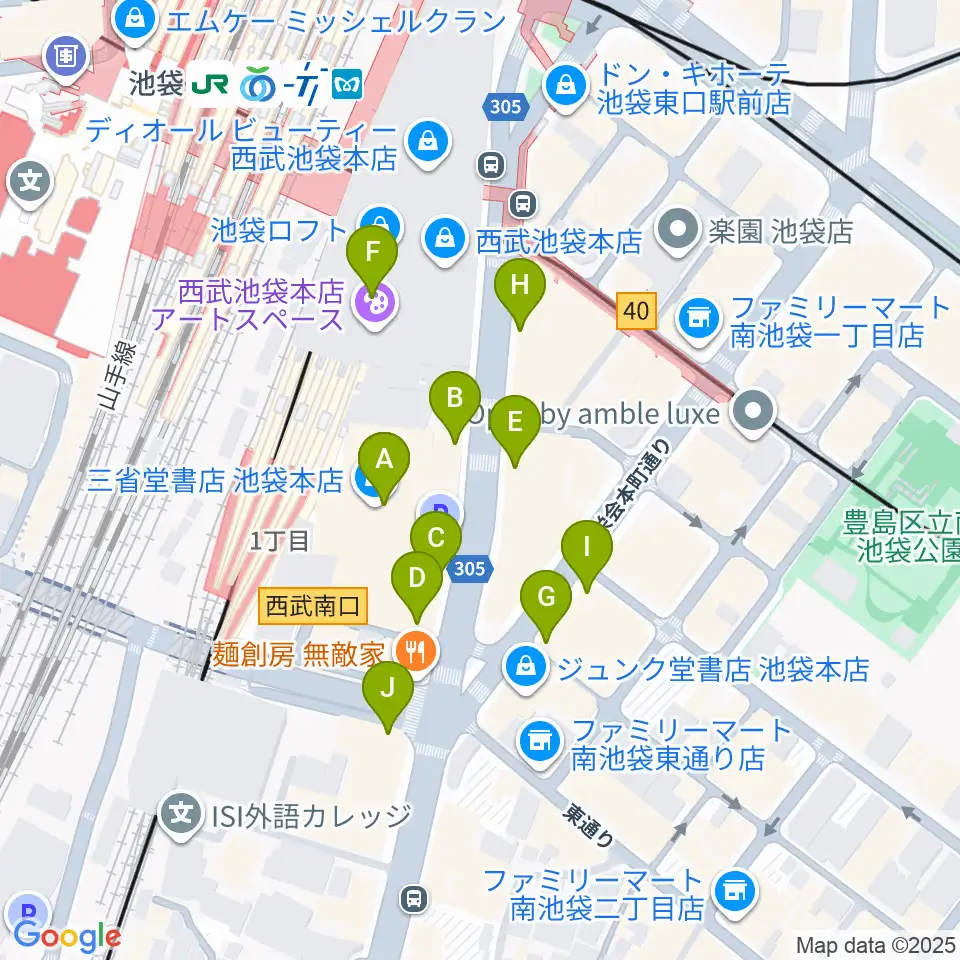 池袋コミュニティ・カレッジ周辺のカフェ一覧地図