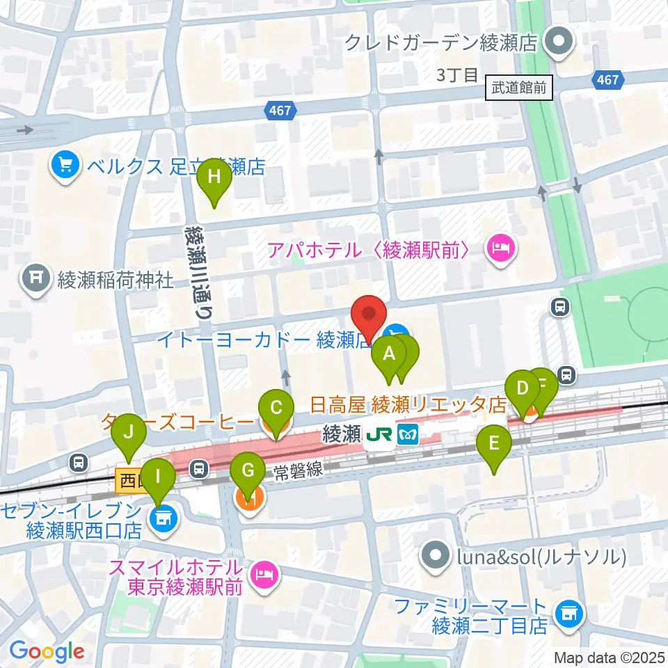 セブンカルチャークラブ綾瀬周辺のカフェ一覧地図