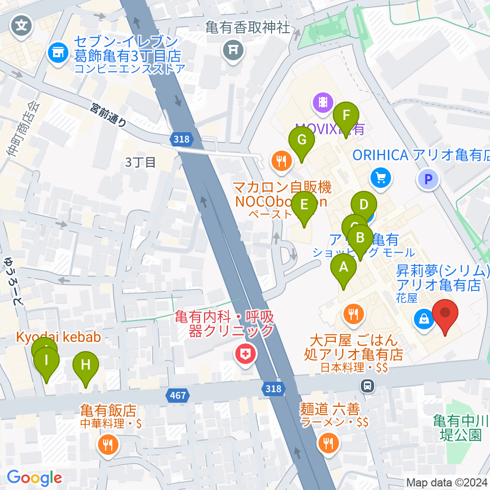 セブンカルチャークラブ亀有周辺のカフェ一覧地図