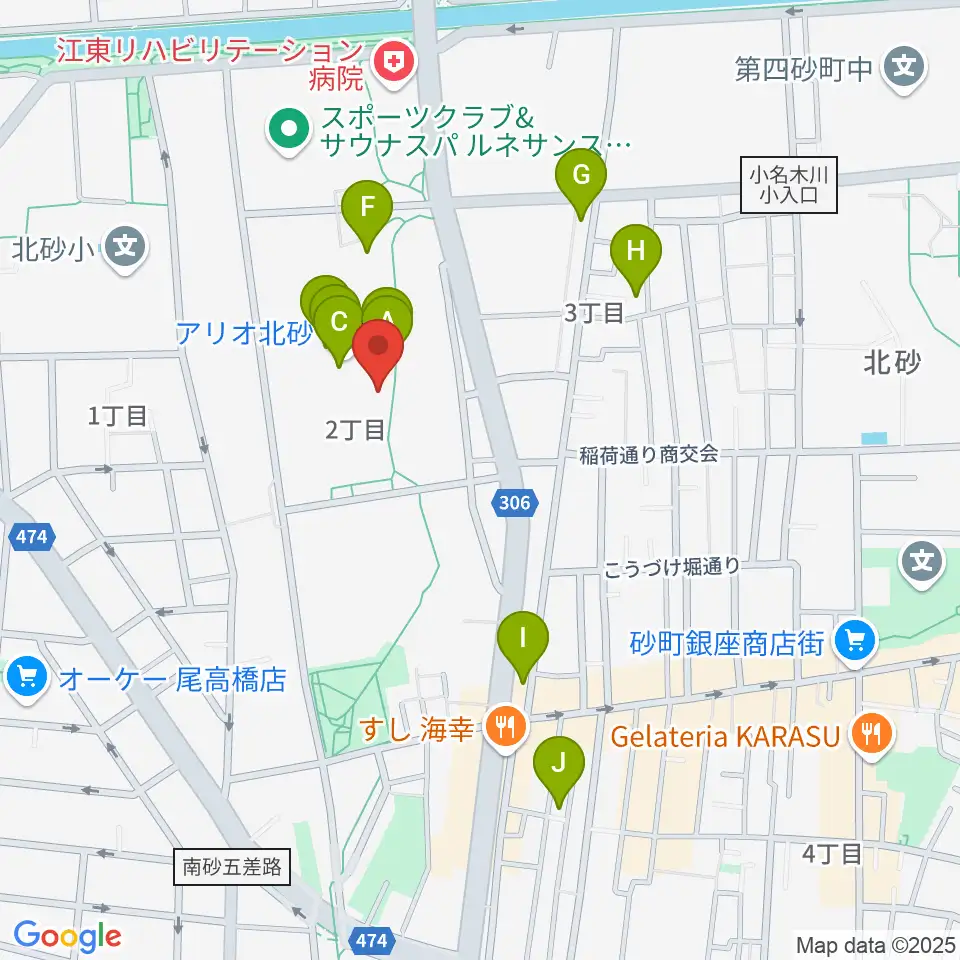 セブンカルチャークラブ北砂周辺のカフェ一覧地図