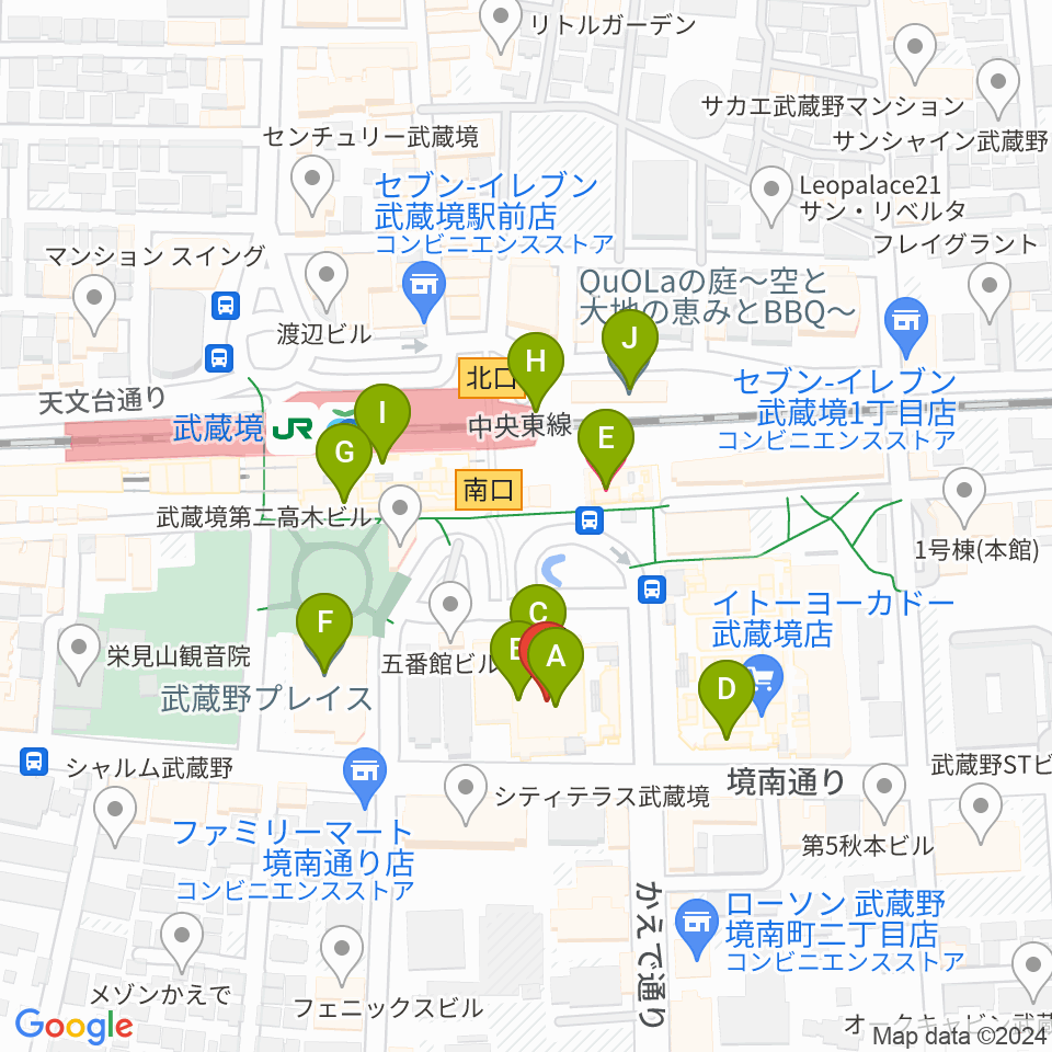 セブンカルチャークラブ武蔵境周辺のカフェ一覧地図